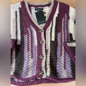 Emory Park Cropped Cardigan S Retro 70s Striped Knit Button Sweater Cozy